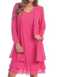 Flowy Chiffon Dress Knee Length Long Sleeve Cardigan